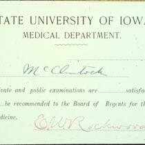 John T. McClintock's M.D. degree from the State University of Iowa, Medical Department, Iowa City, Iowa, 1898?